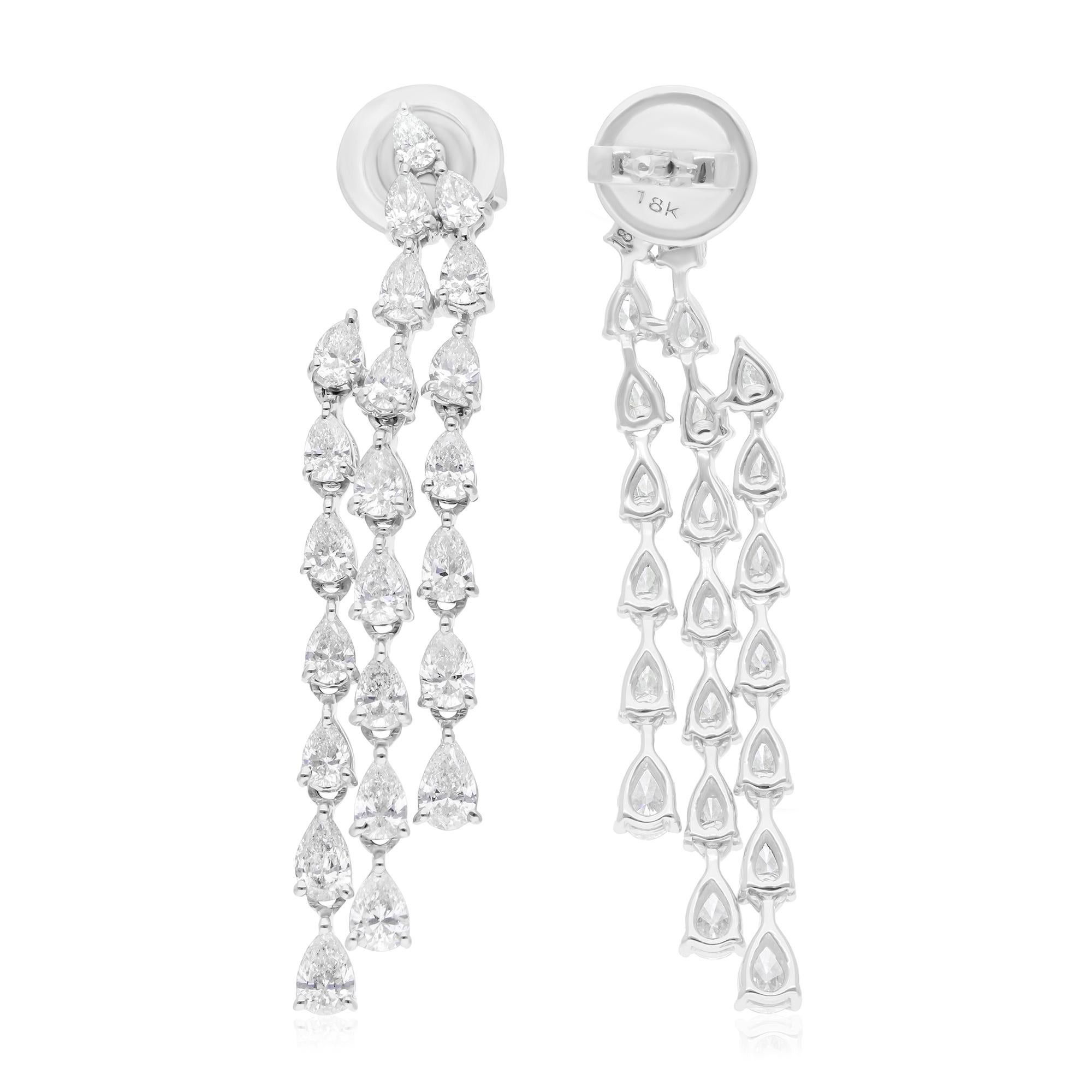 Modern Real 3.08 Carat SI/H Pear Shape Diamond 18 Karat White Gold Chandelier Earrings For Sale