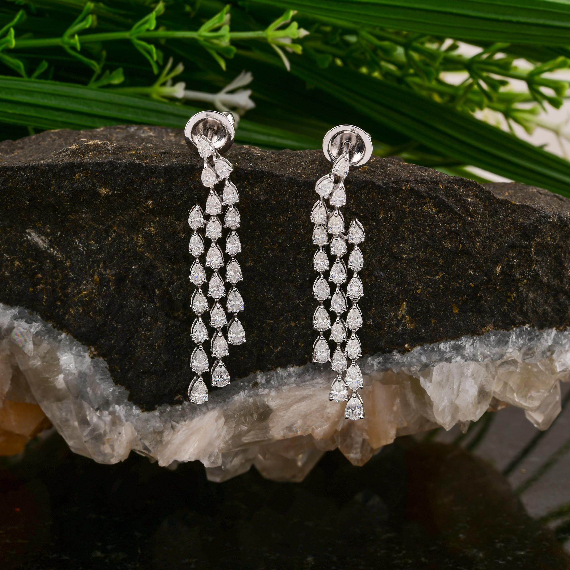 Pear Cut Real 3.08 Carat SI/H Pear Shape Diamond 18 Karat White Gold Chandelier Earrings For Sale