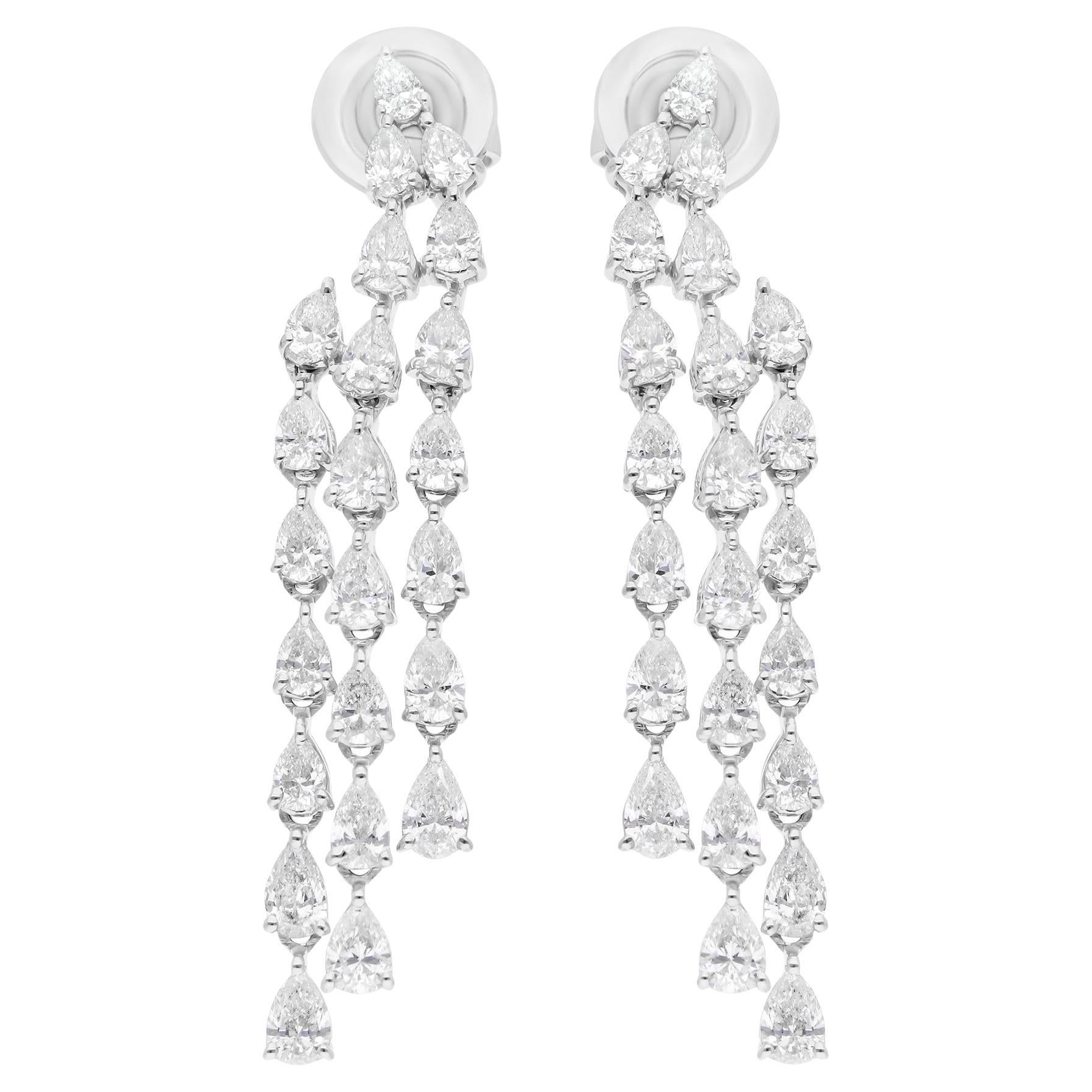 Pendientes de araña de oro blanco de 18 quilates con diamantes en forma de pera de 3,08 quilates SI/H auténticos