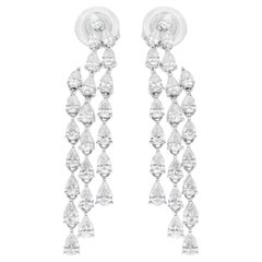 Boucles d'oreilles chandelier en or blanc 18 carats avec diamants véritables en forme de poire de 3,08 carats SI/H