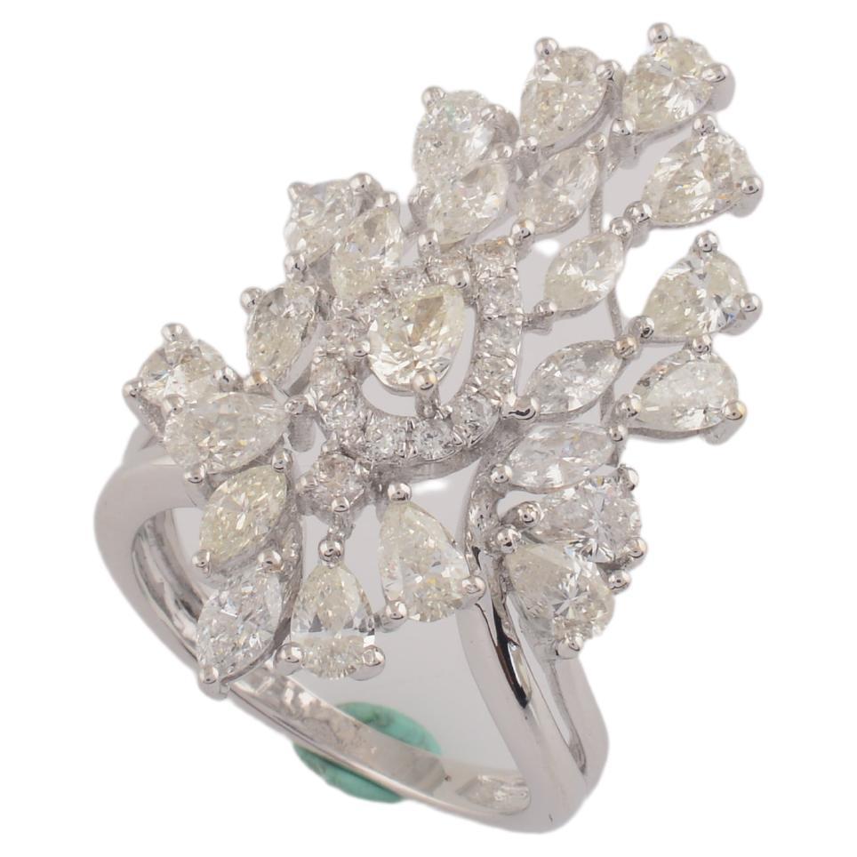 For Sale:  Real 3.10 Carat Marquise Round Diamond Ring 18 Karat White Gold Handmade Jewelry 2