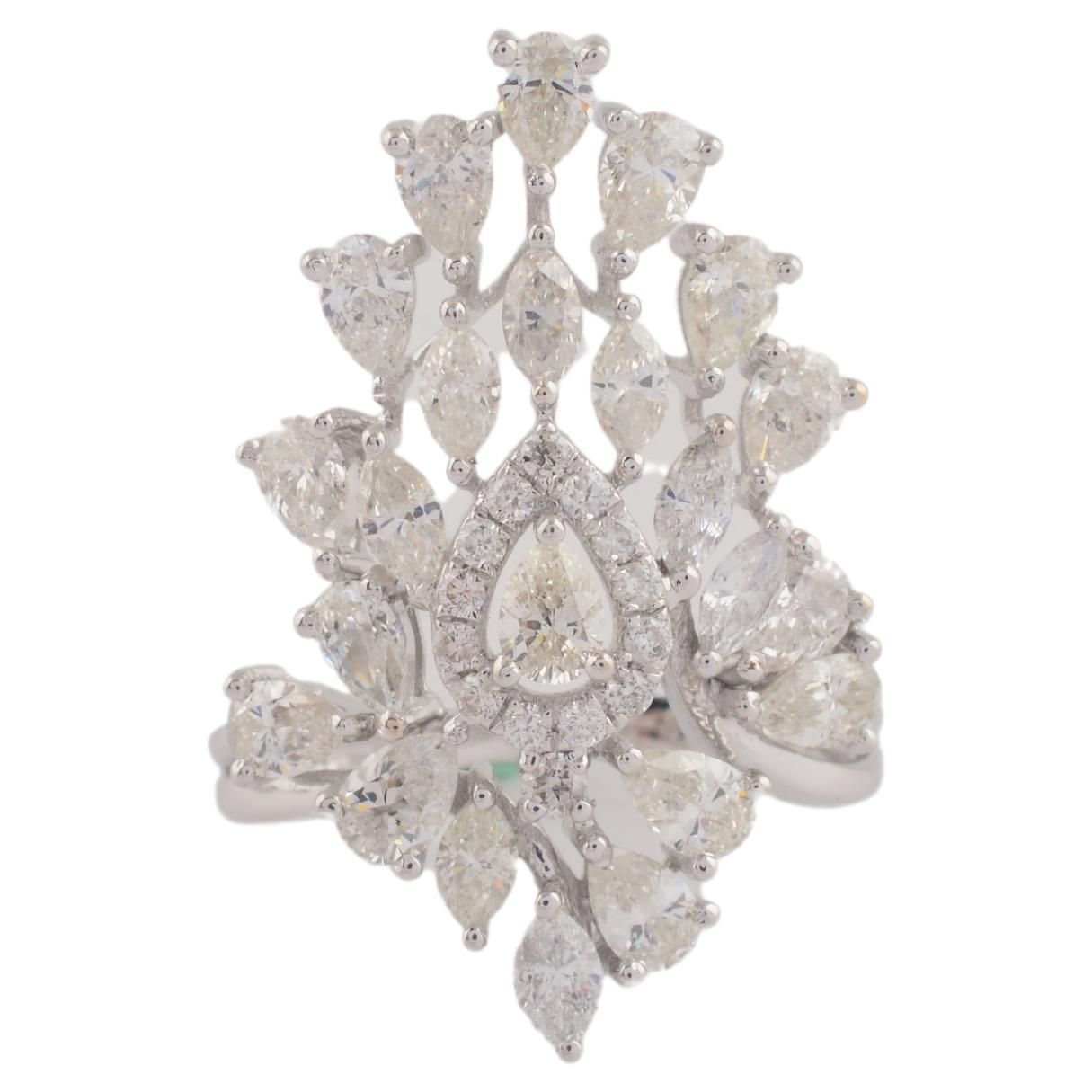 For Sale:  Real 3.10 Carat Marquise Round Diamond Ring 18 Karat White Gold Handmade Jewelry