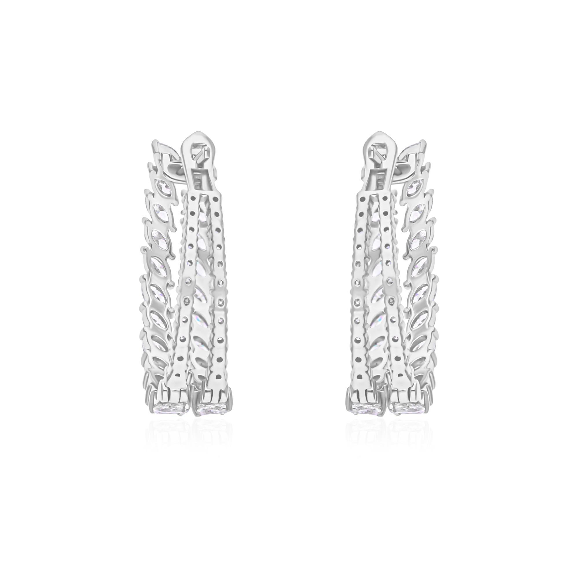 Moderne Créoles en or blanc 18 carats avec diamants ronds marquises de 3,15 carats SI/H en vente