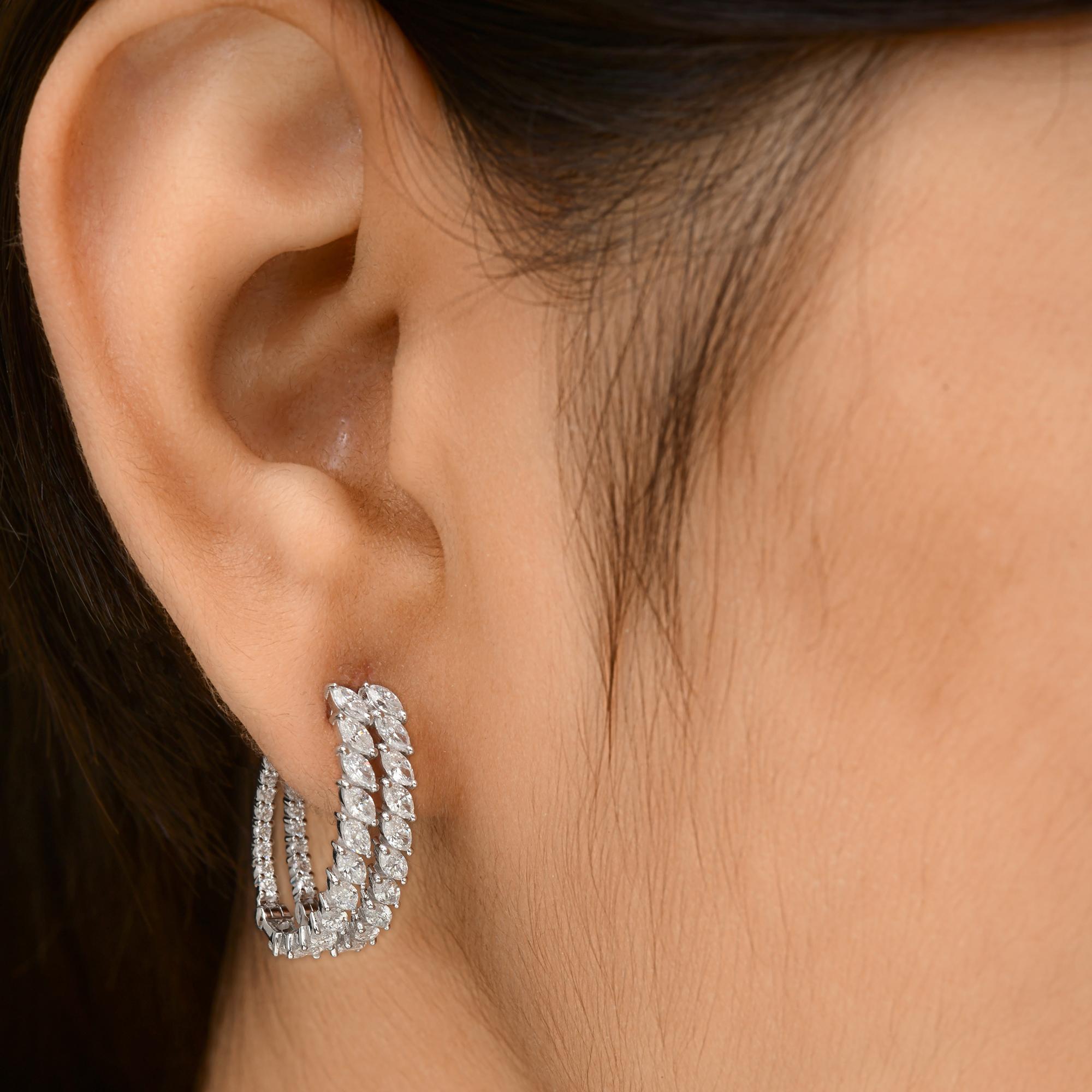 Taille Marquise Créoles en or blanc 18 carats avec diamants ronds marquises de 3,15 carats SI/H en vente