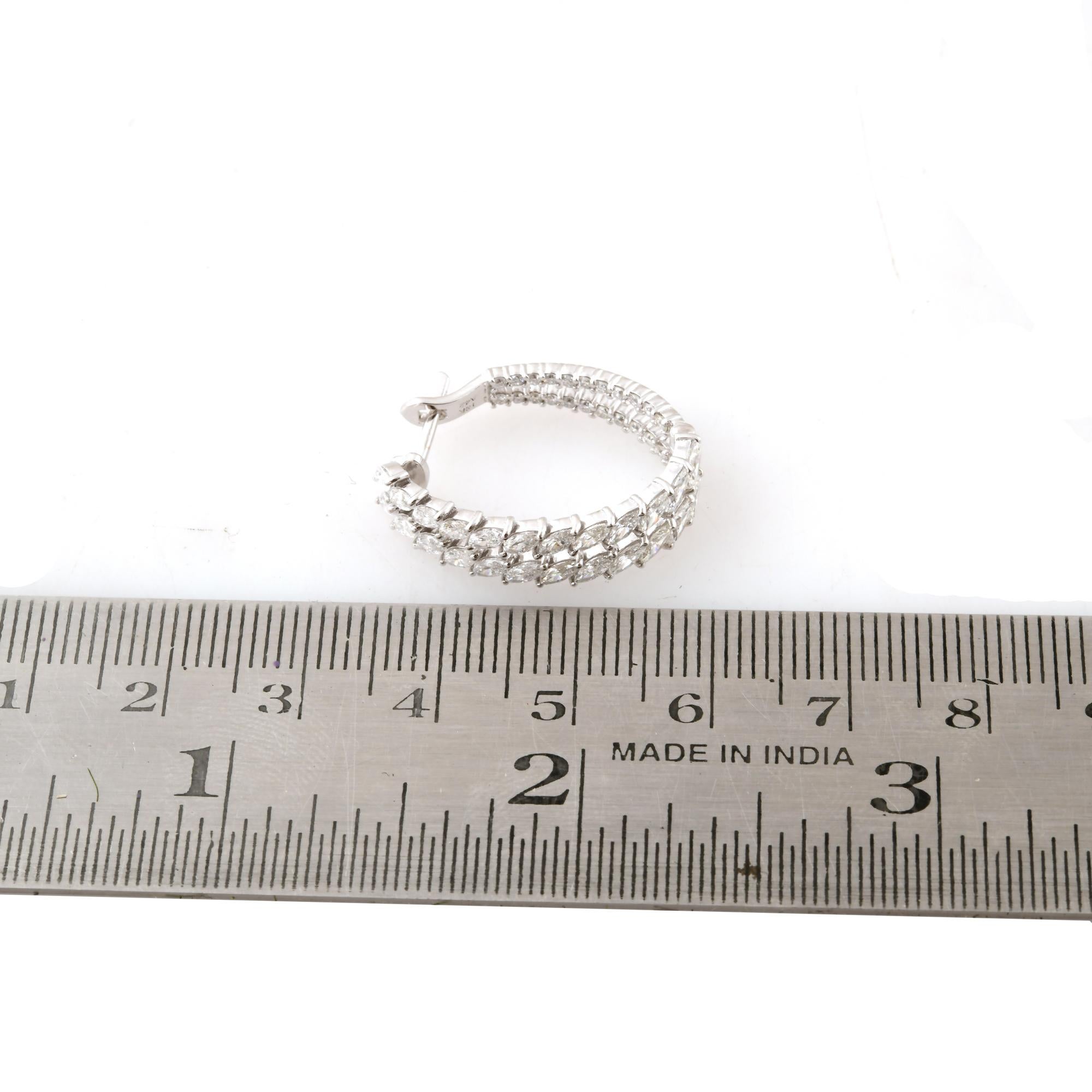 Créoles en or blanc 18 carats avec diamants ronds marquises de 3,15 carats SI/H Neuf - En vente à Diera, Dubai