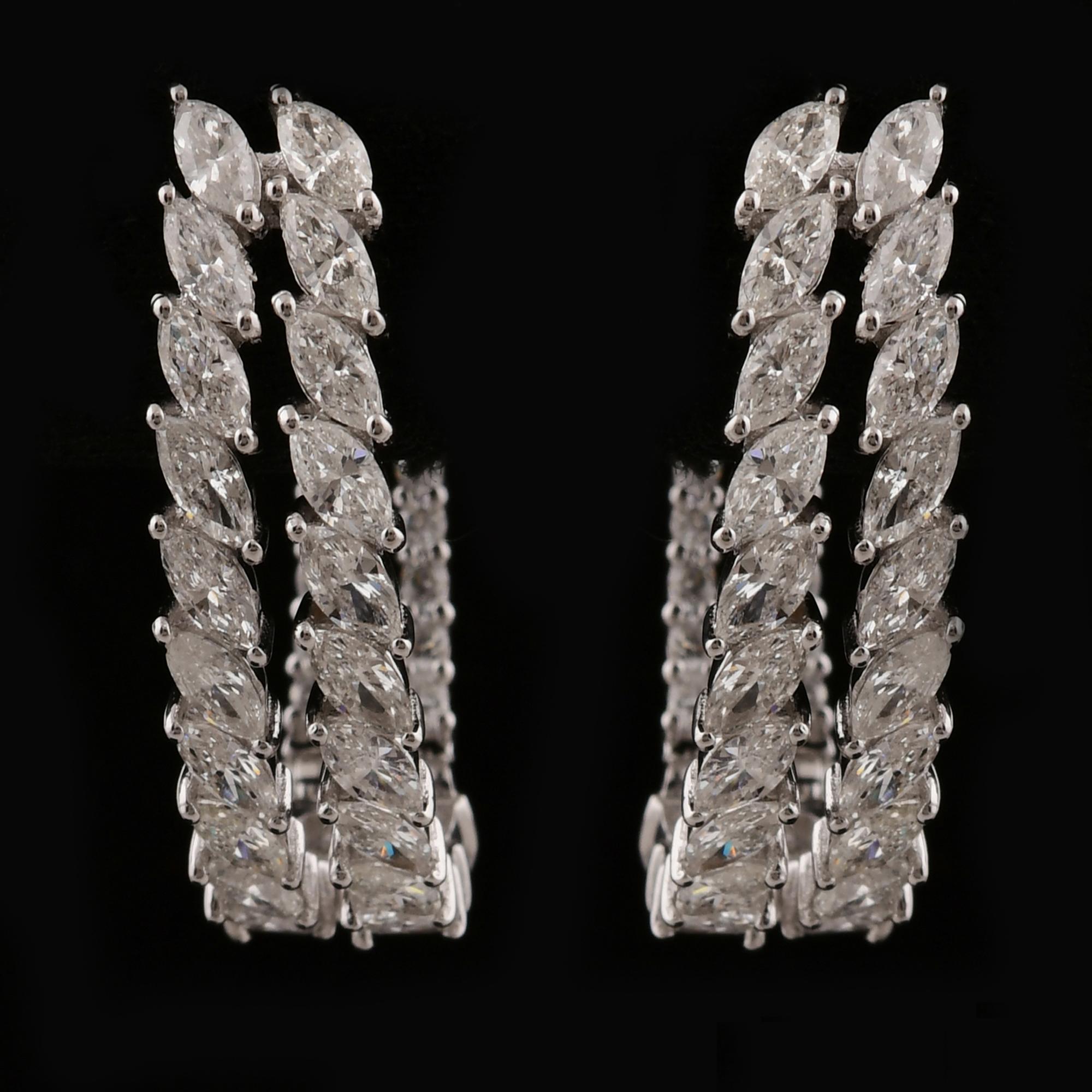 Créoles en or blanc 18 carats avec diamants ronds marquises de 3,15 carats SI/H Pour femmes en vente