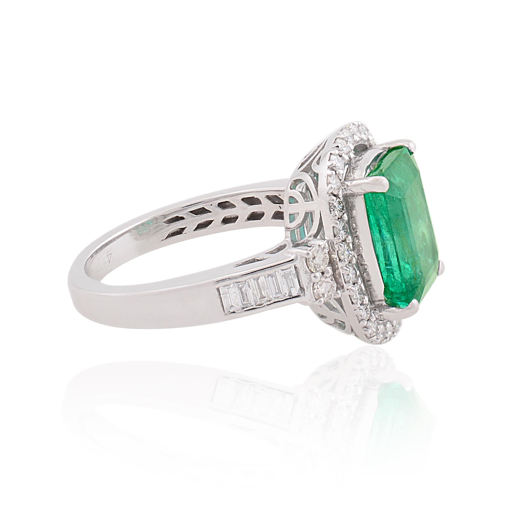 Cast from 10-karat gold, these exquisite ring is handset with 3.16 carats Zambian emerald and 0.54 carats of sparkling diamonds.

The ring is a size 7 US and may be resized to larger or smaller upon request. FOLLOW SPECTRUM JEWELS storefront to view