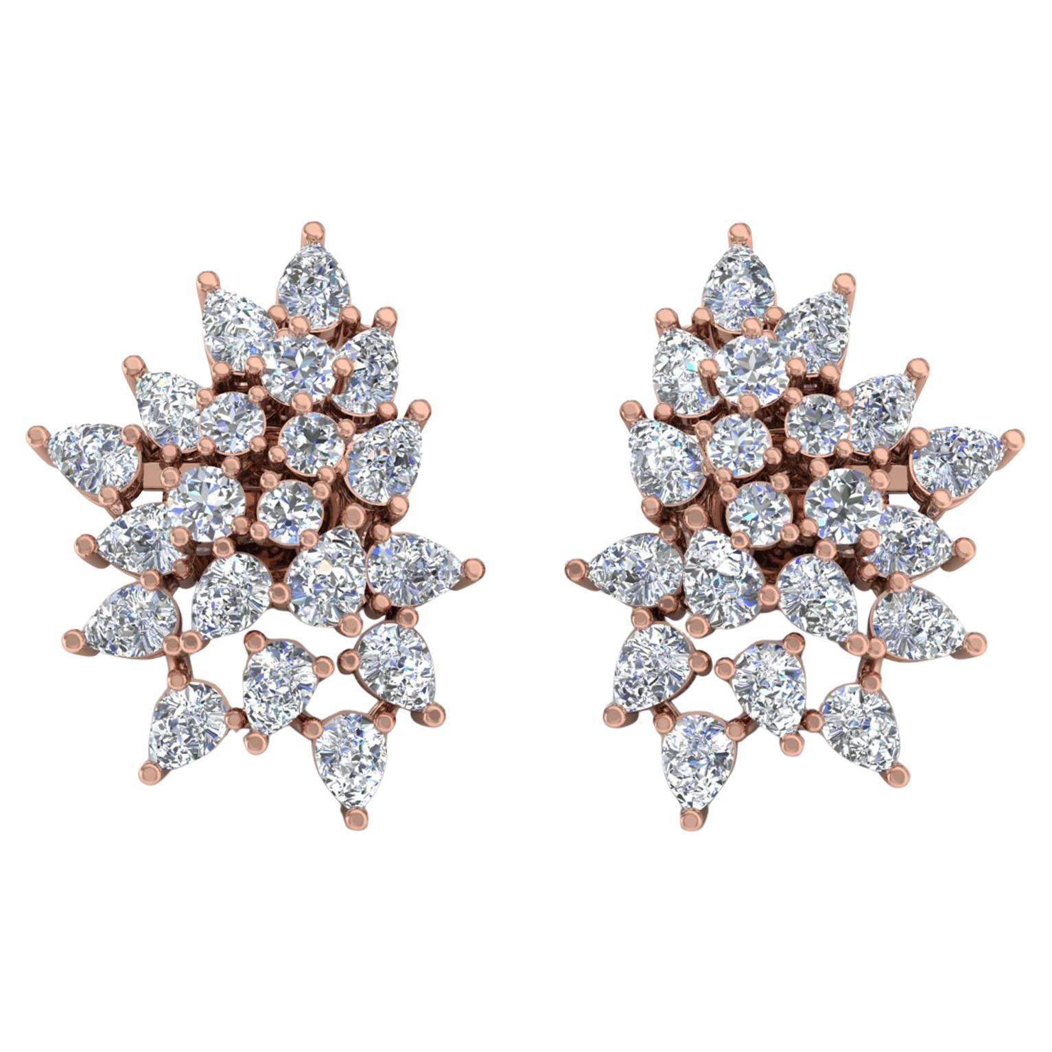 Boucles d
oreilles en or rose 14 carats avec diamant poire de 3,20 carats, taille ronde et brillante