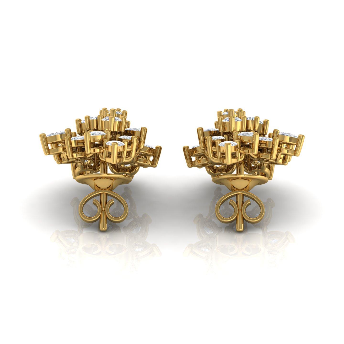 Moderne Boucles d'oreilles en or jaune 14 carats avec diamant poire de 3,20 carats de taille ronde et brillante en vente