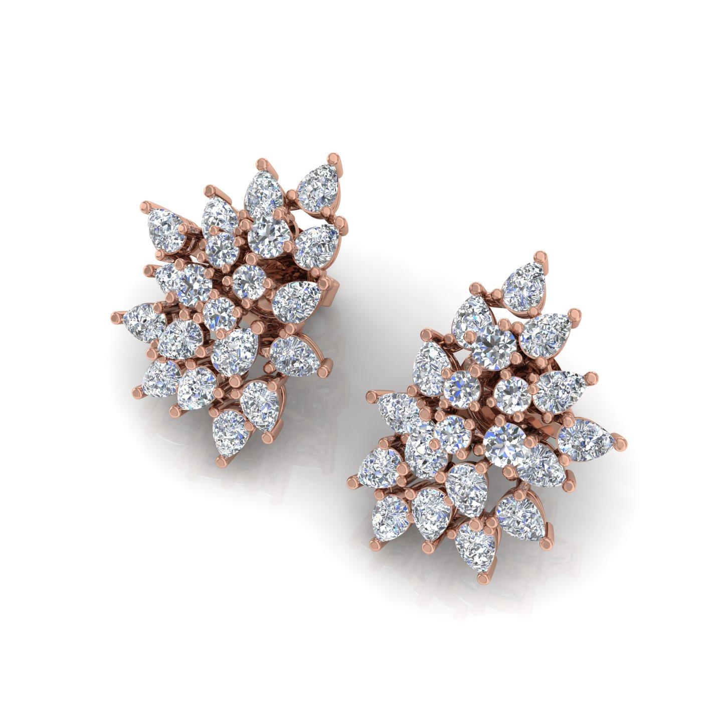 Modern Real 3.20 Carat Pear Round Brilliant Cut Diamond Earrings 18 Karat Rose Gold For Sale