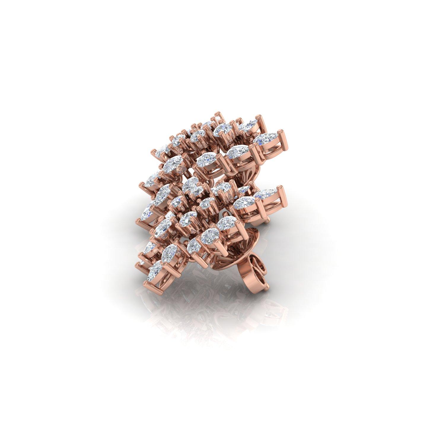 Pear Cut Real 3.20 Carat Pear Round Brilliant Cut Diamond Earrings 18 Karat Rose Gold For Sale