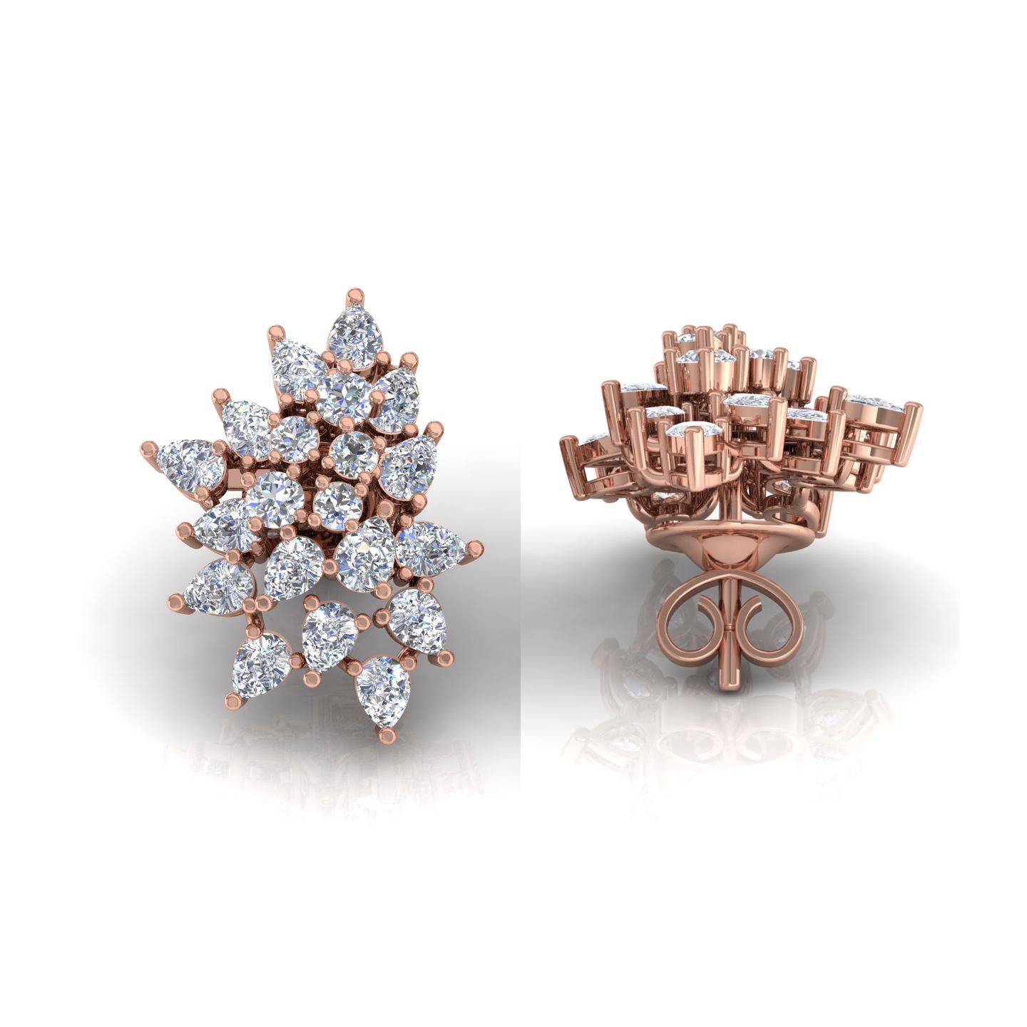 Real 3.20 Carat Pear Round Brilliant Cut Diamond Earrings 18 Karat Rose Gold In New Condition For Sale In Diera, Dubai