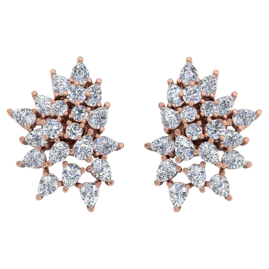 Real 3.20 Carat Pear Round Brilliant Cut Diamond Earrings 18 Karat Rose Gold