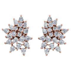 Real 3.20 Carat Pear Round Brilliant Cut Diamond Earrings 18 Karat Rose Gold