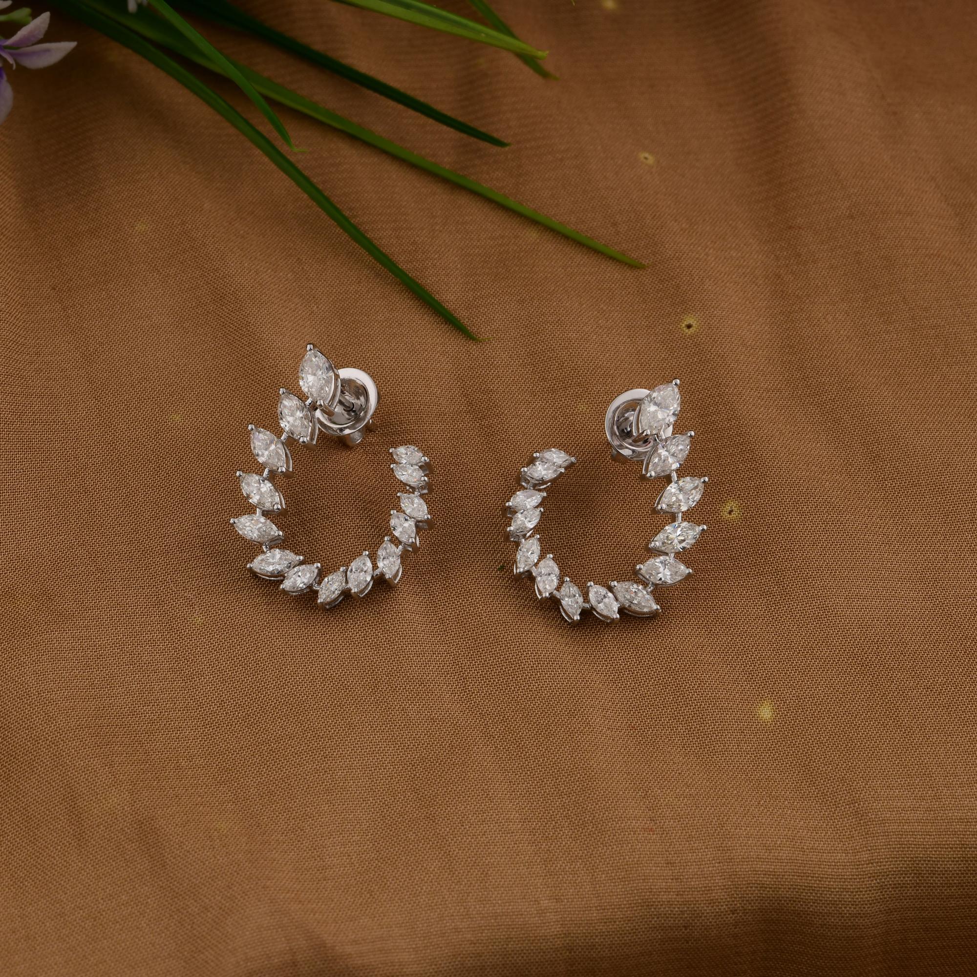 Marquise Cut Real 3.20 Carat SI/H Marquise Brilliant Cut Diamond Earrings 18 Karat White Gold For Sale