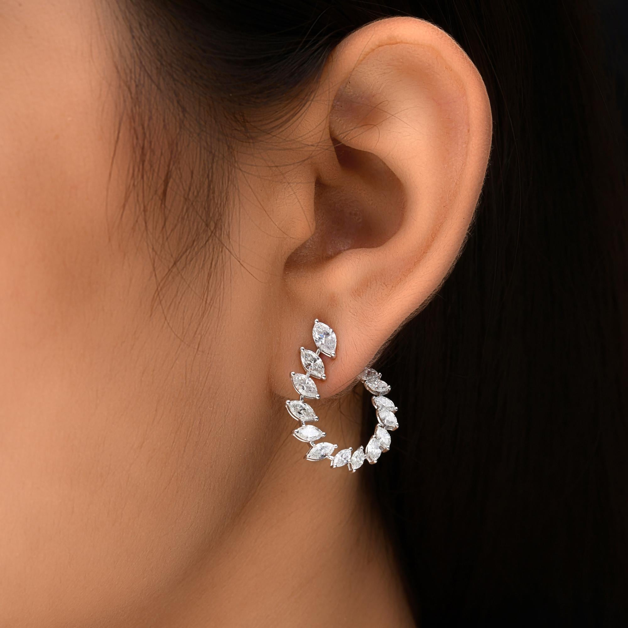 Women's Real 3.20 Carat SI/H Marquise Brilliant Cut Diamond Earrings 18 Karat White Gold For Sale