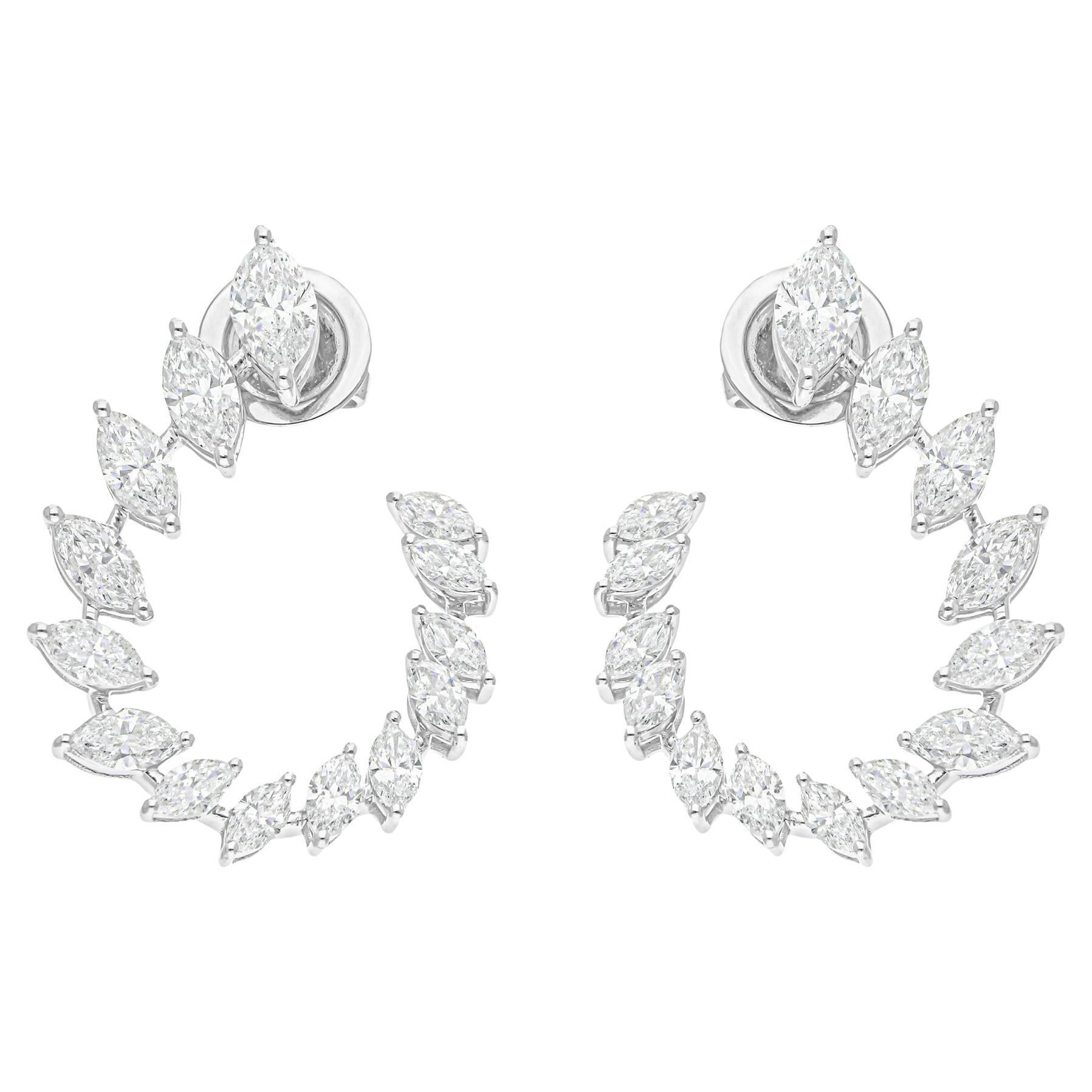 Real 3.20 Carat SI/H Marquise Brilliant Cut Diamond Earrings 18 Karat White Gold For Sale