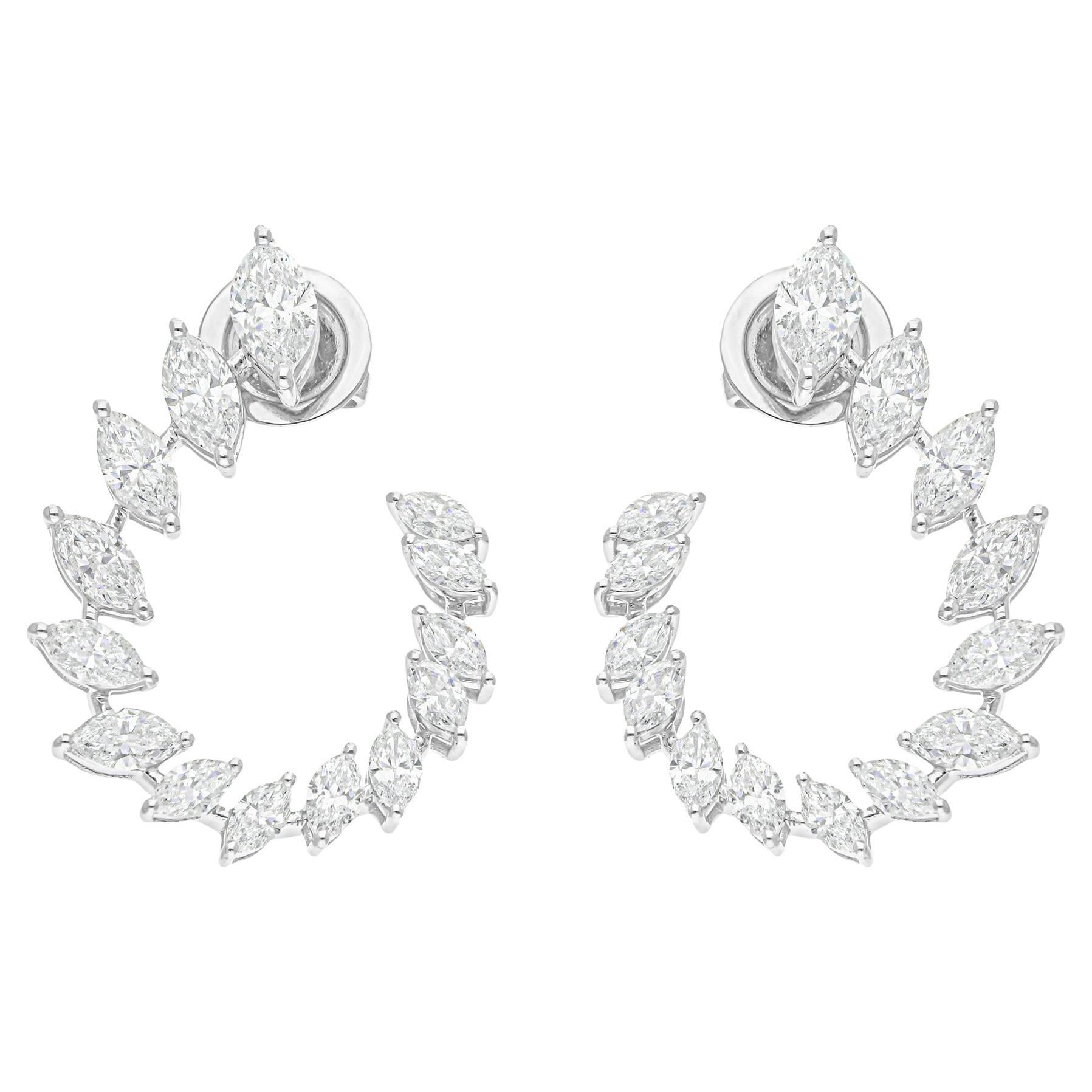 Pendientes auténticos de diamantes talla brillante marquesa SI/H de 3,20 quilates y 18 quilates de oro blanco