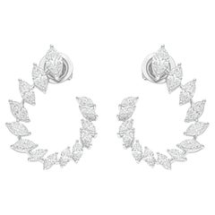 Pendientes auténticos de diamantes talla brillante marquesa SI/H de 3,20 quilates y 18 quilates de oro blanco