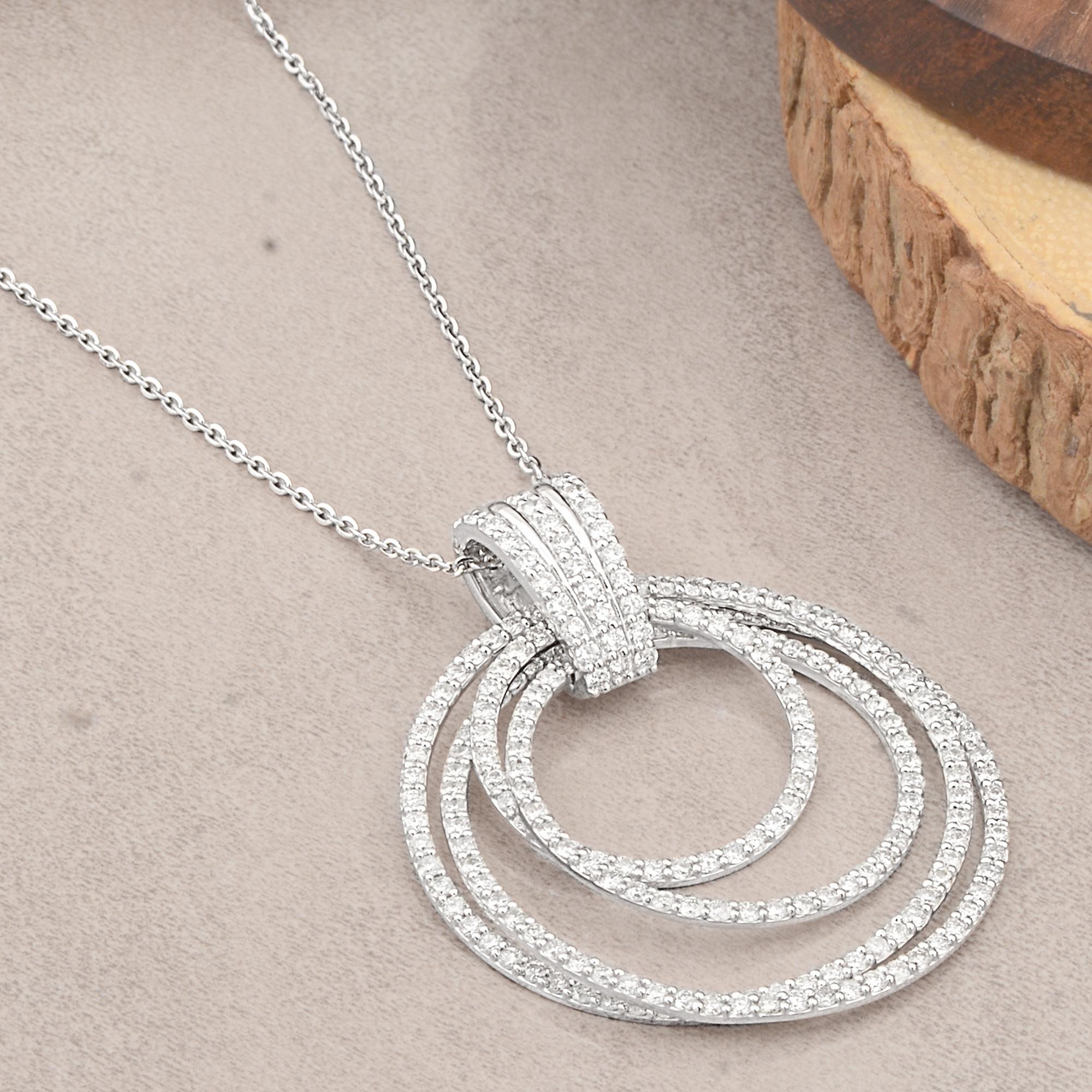 Modern Real 3.20 Carat SI/HI Diamond Multi Circle Pendant Necklace 14 Karat White Gold For Sale