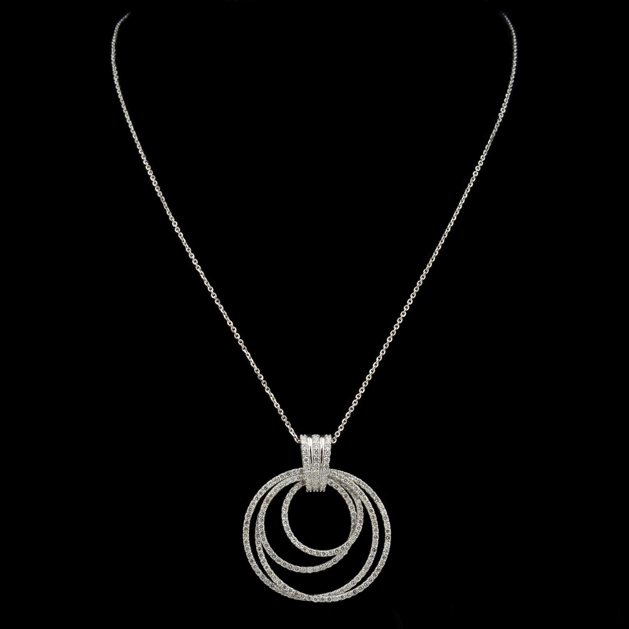 De las mujeres Real 3.20 Carat SI/HI Diamond Multi Circle Pendant Necklace 14 Karat White Gold en venta