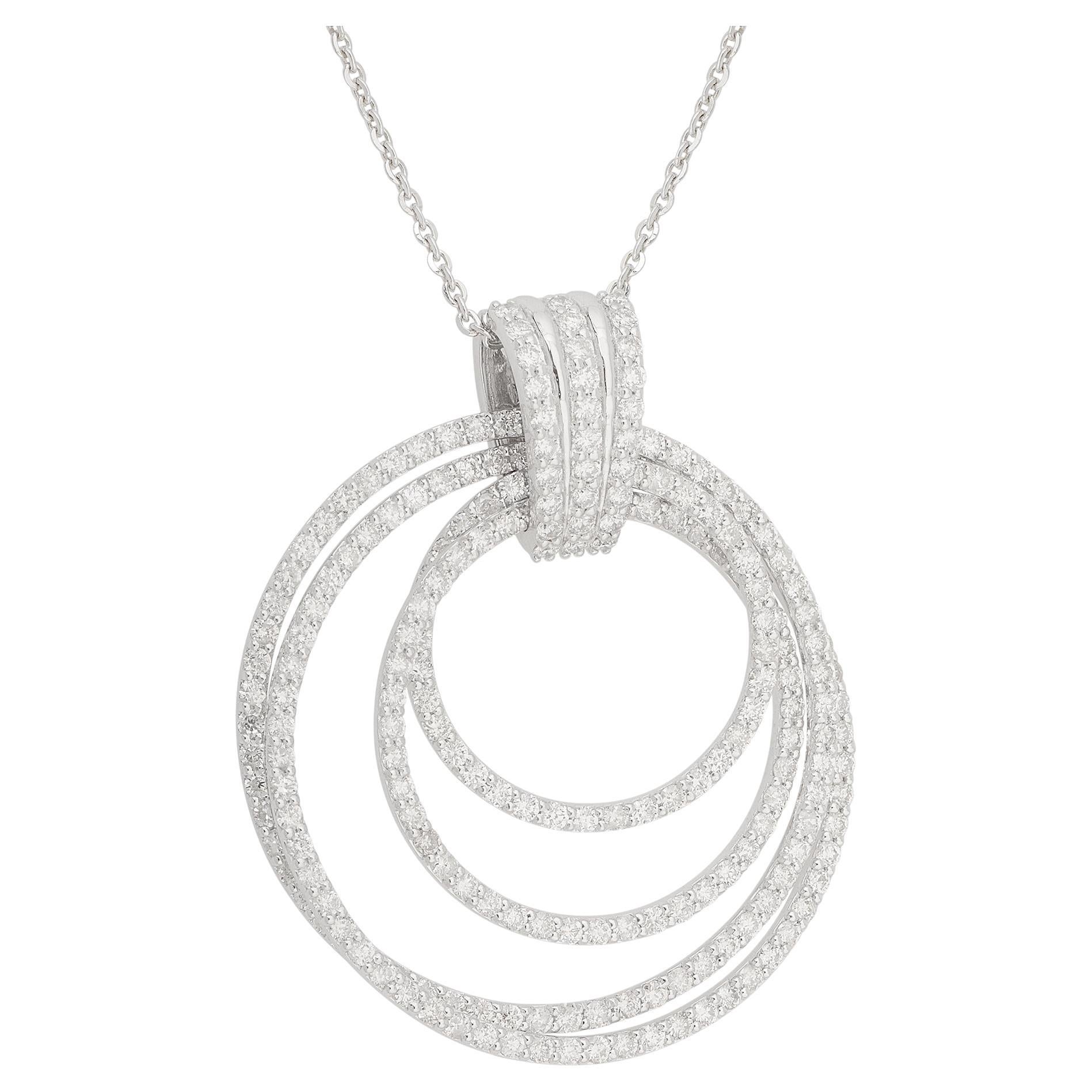 Real 3.20 Carat SI/HI Diamond Multi Circle Pendant Necklace 14 Karat White Gold For Sale