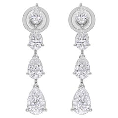 Orecchini pendenti con diamante reale da 3,23 carati SI/H Pear Graduated in oro bianco 18 carati