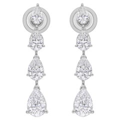 Real 3.23 Carat SI/H Pear Graduated Diamond Dangle Earrings 18 Karat White Gold
