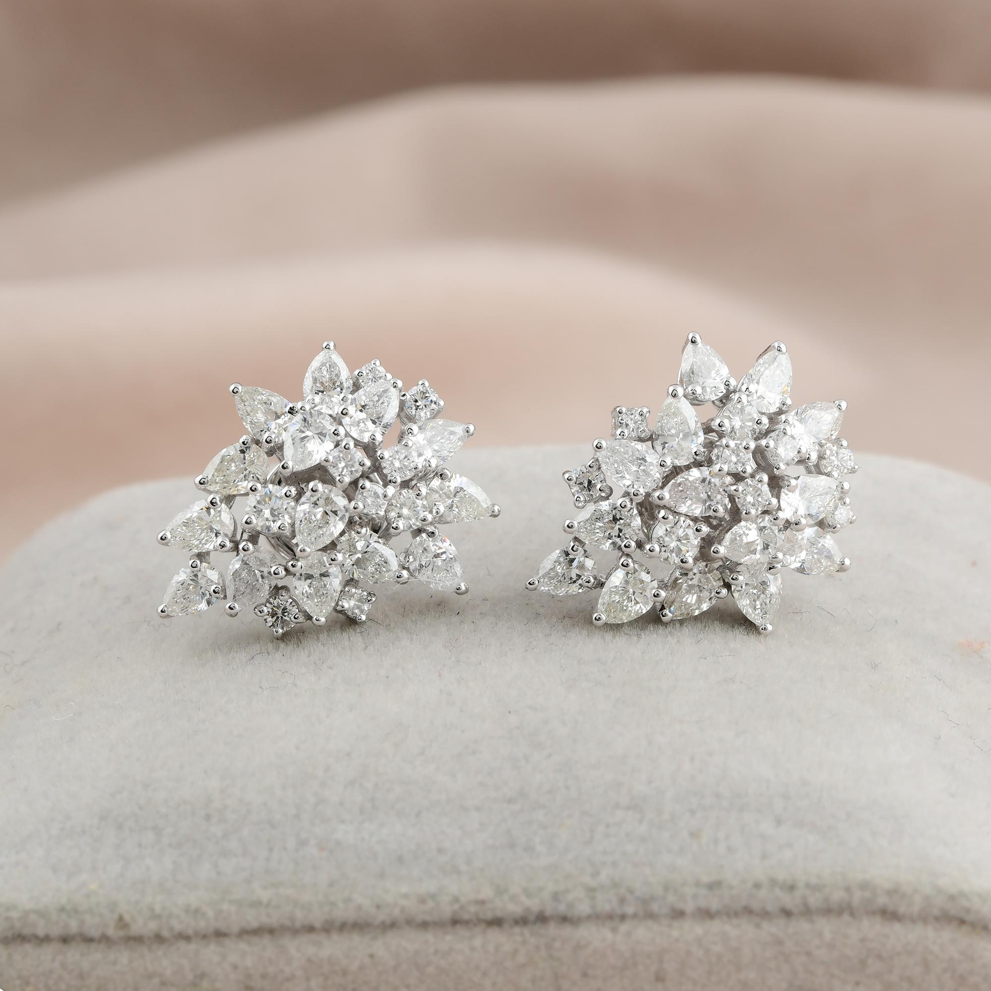 Modern Real 3.30 Carat Pear & Round Diamond Stud Earrings 14 Karat White Gold Jewelry For Sale