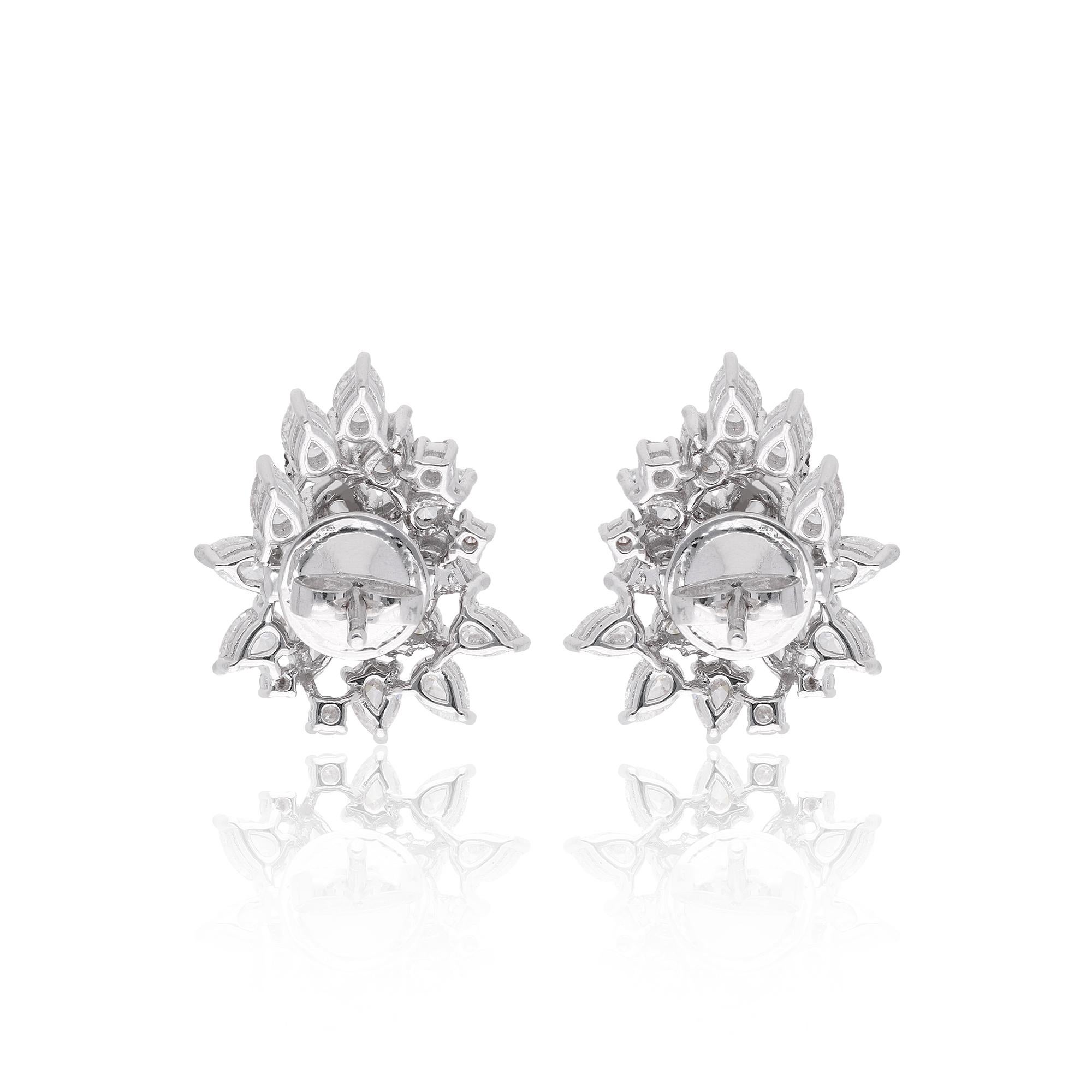 Pear Cut Real 3.30 Carat Pear & Round Diamond Stud Earrings 14 Karat White Gold Jewelry For Sale
