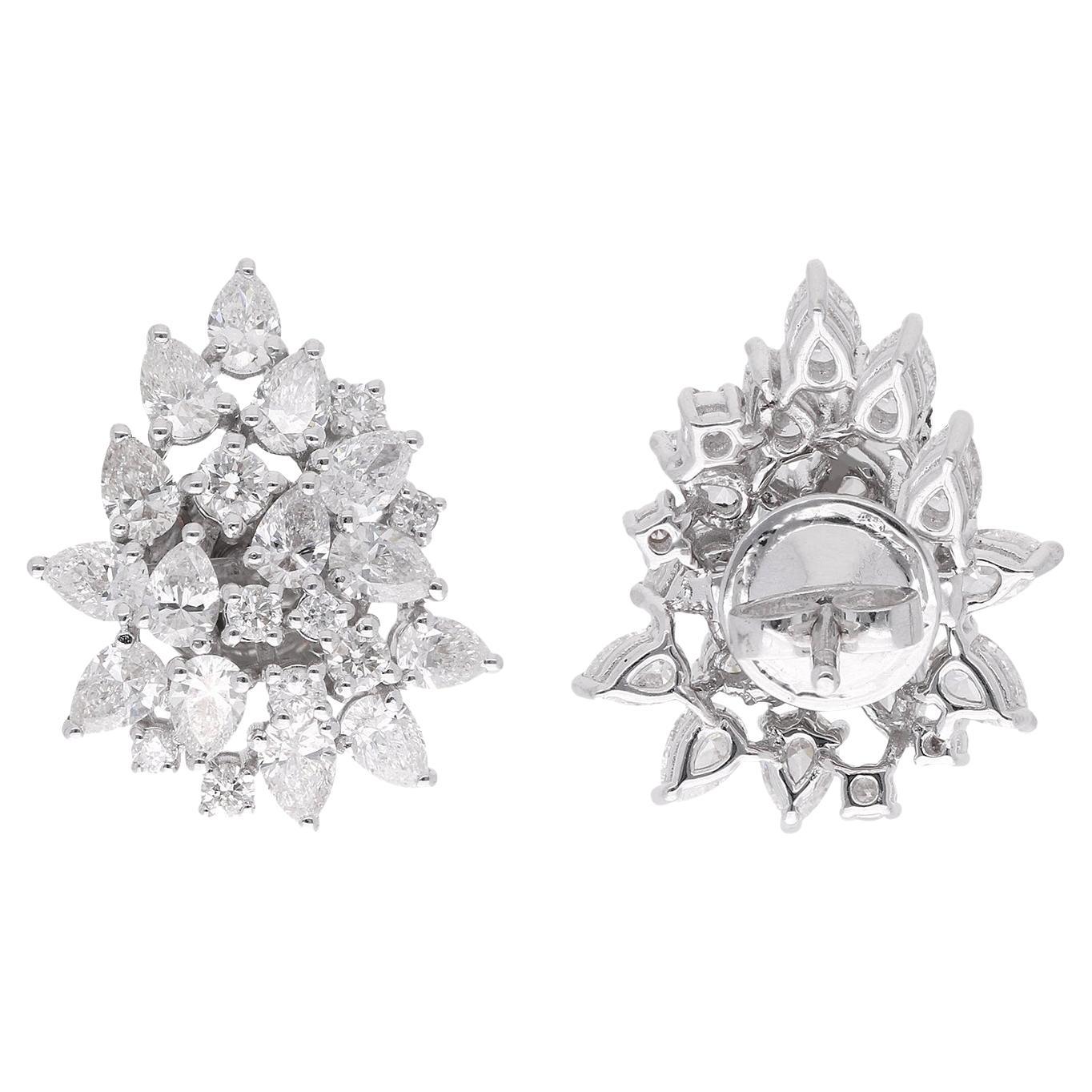 Real 3.30 Carat Pear & Round Diamond Stud Earrings 18 Karat White Gold Jewelry