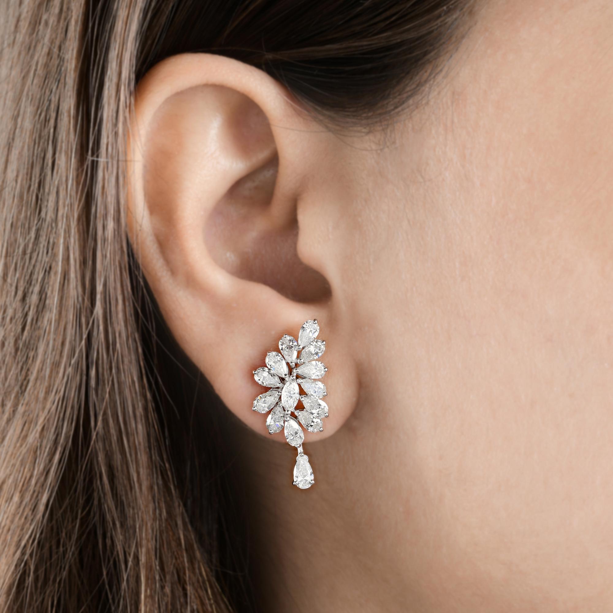 Modern Real 3.35 Carat SI Clarity HI Color Diamond Dangle Earrings 14 Karat White Gold For Sale