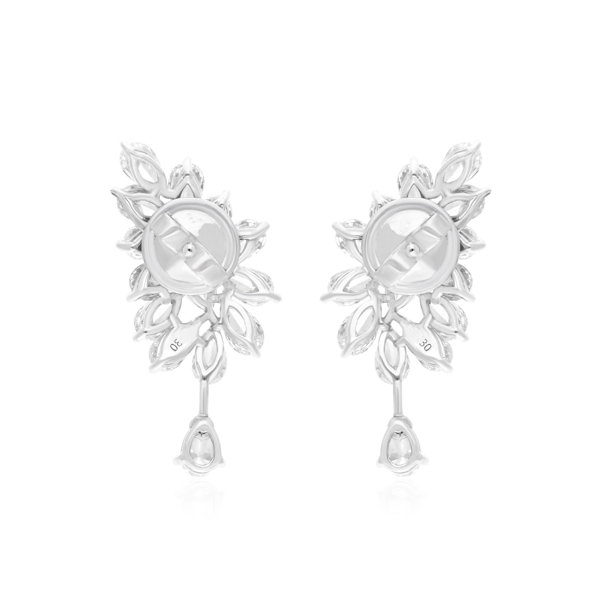 Pear Cut Real 3.35 Carat SI Clarity HI Color Diamond Dangle Earrings 14 Karat White Gold For Sale