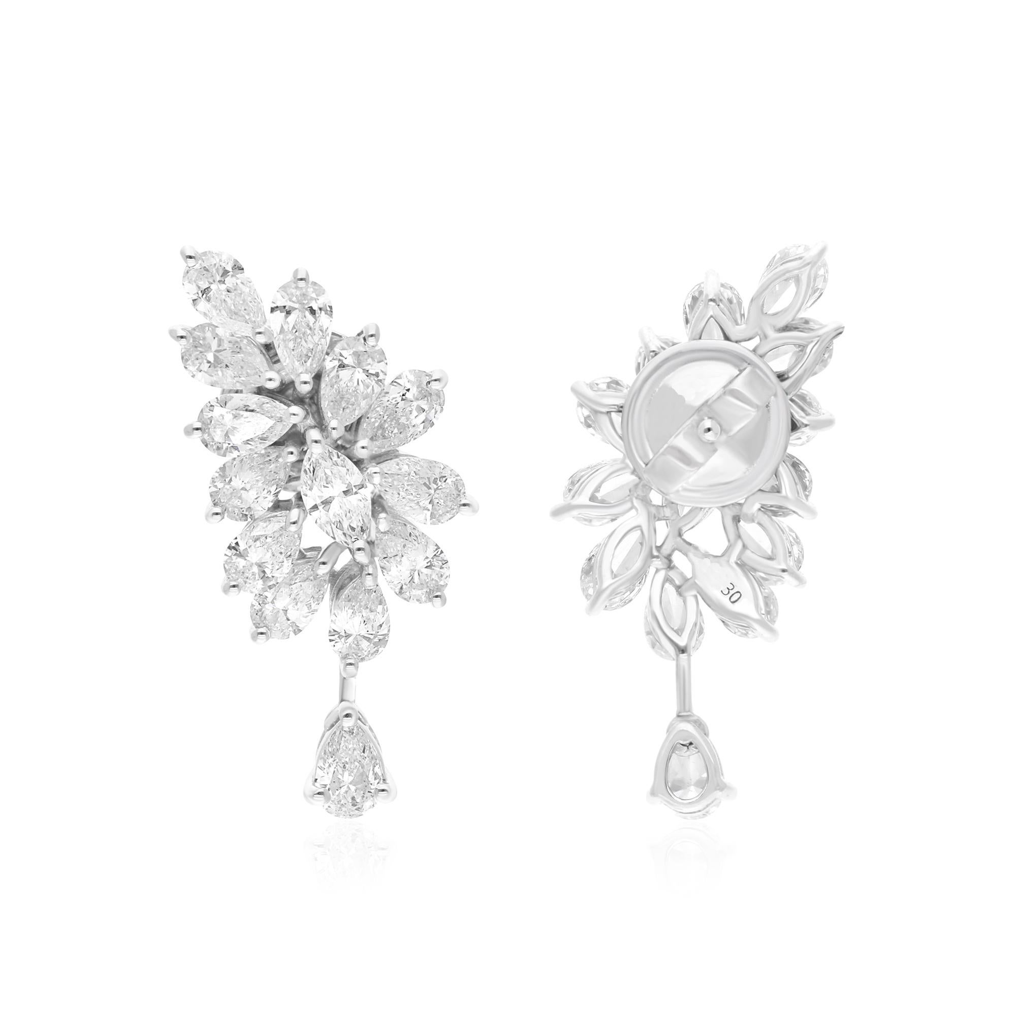Real 3.35 Carat SI Clarity HI Color Diamond Dangle Earrings 14 Karat White Gold In New Condition For Sale In Diera, Dubai