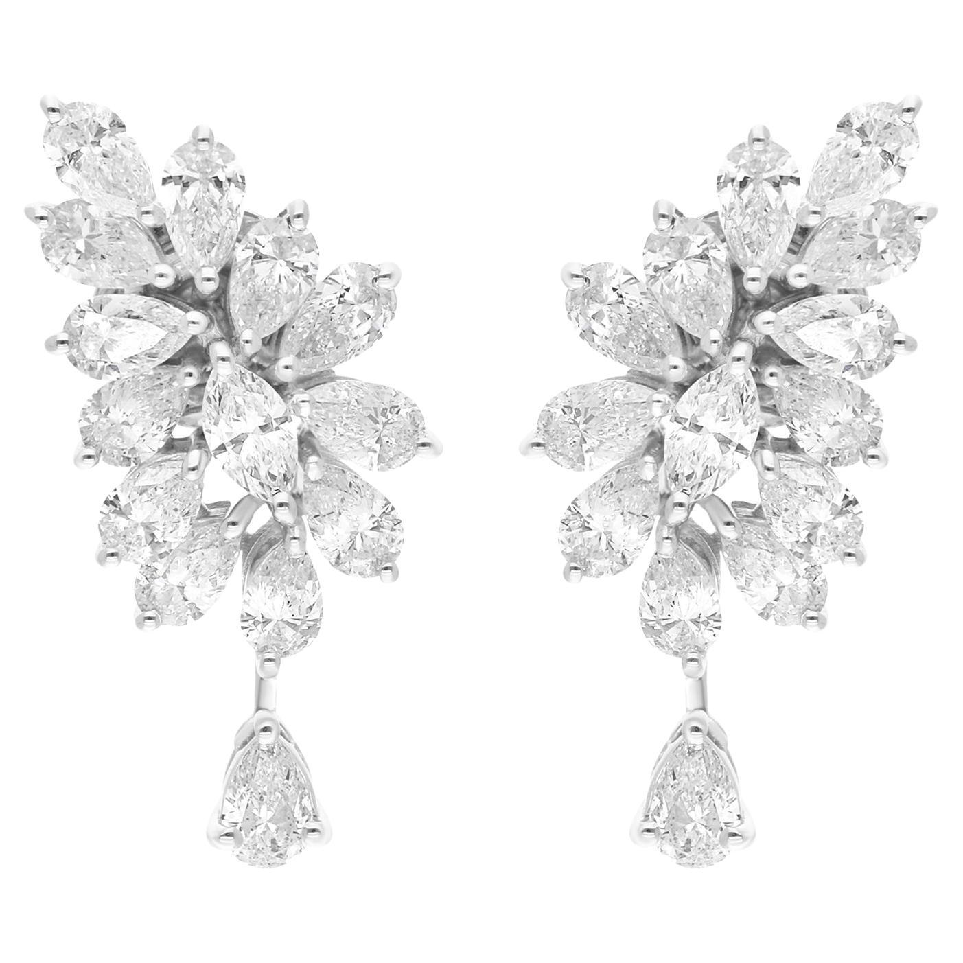 Real 3.35 Carat SI Clarity HI Color Diamond Dangle Earrings 14 Karat White Gold