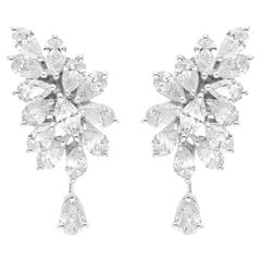 Real 3.35 Carat SI Clarity HI Color Diamond Dangle Earrings 14 Karat White Gold