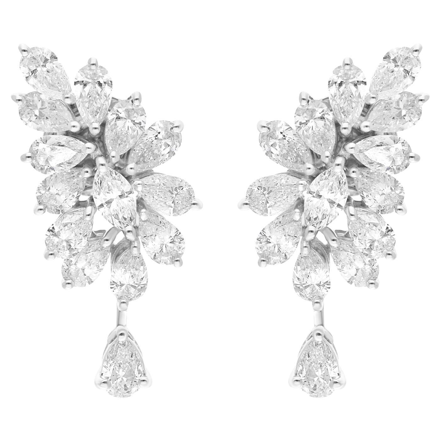 Real 3.35 Carat SI Clarity HI Color Diamond Dangle Earrings 18 Karat White Gold