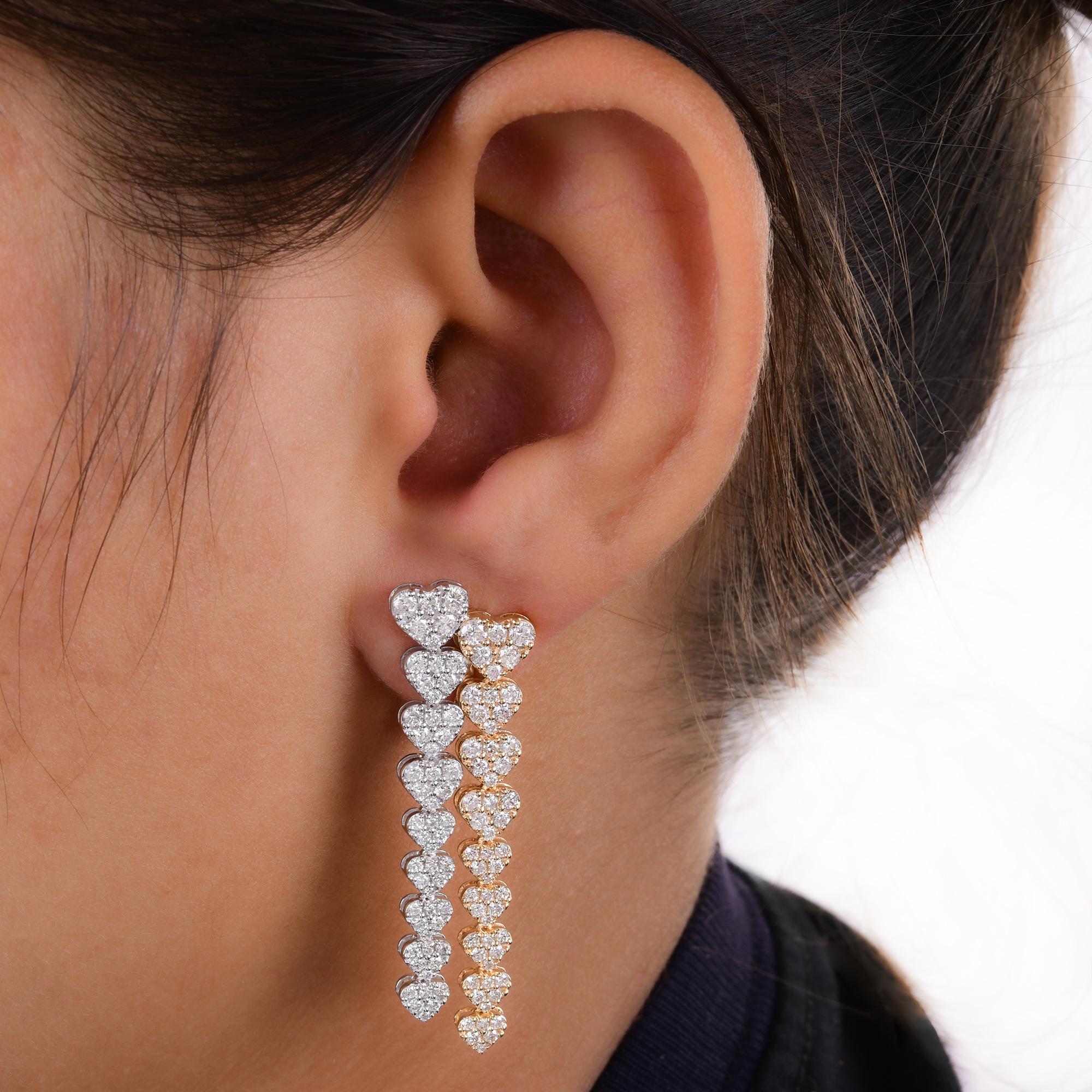 Moderno Orecchini con diamante multi cuore da 3,36 carati reali in oro giallo bianco 18 carati in vendita