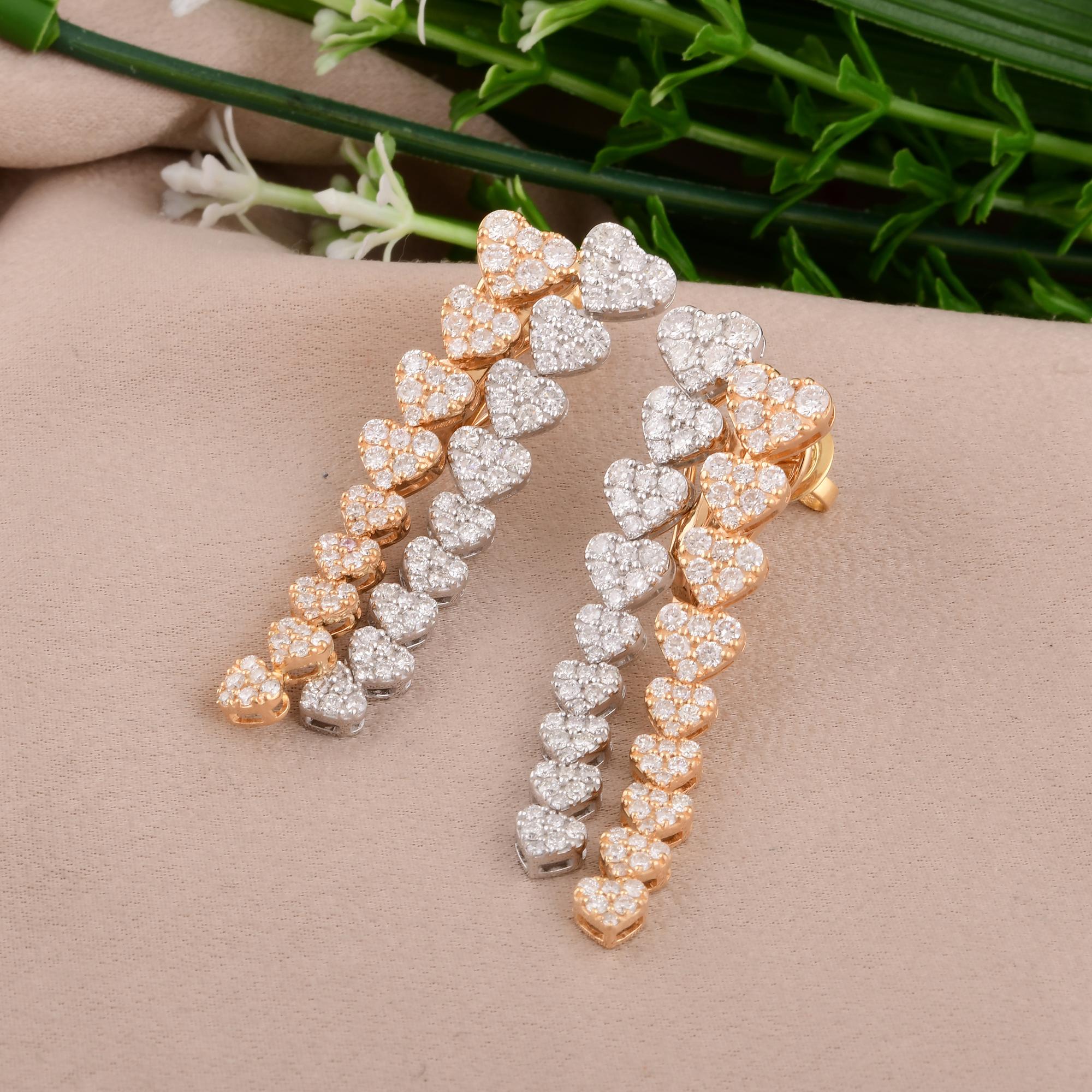 Taglio rotondo Orecchini con diamante multi cuore da 3,36 carati reali in oro giallo bianco 18 carati in vendita