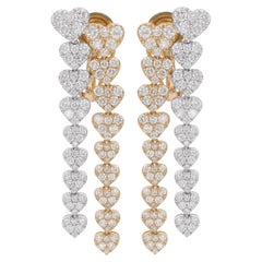 Echte 3,36 Karat Diamanten Multi Herz Ohrringe baumeln 18 Karat Gelbweißgold