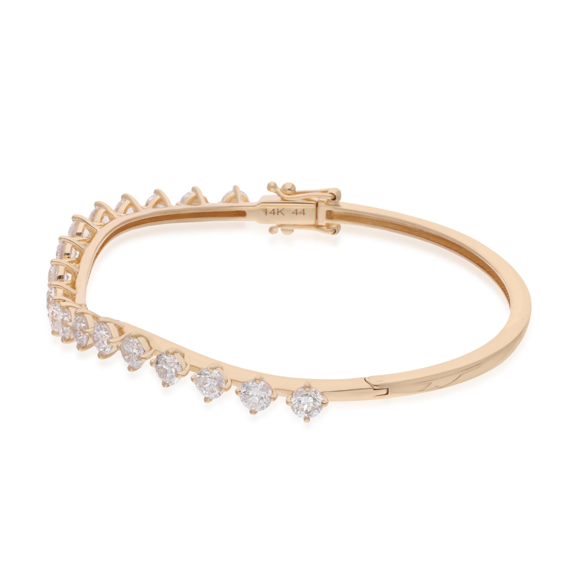 Elevate your wrist with the timeless allure of this Real 3.40 Carat Diamond Bangle Bracelet, meticulously crafted in 14 karat yellow gold. This bracelet is a testament to sophistication and refinement, exuding luxury with its stunning diamonds and