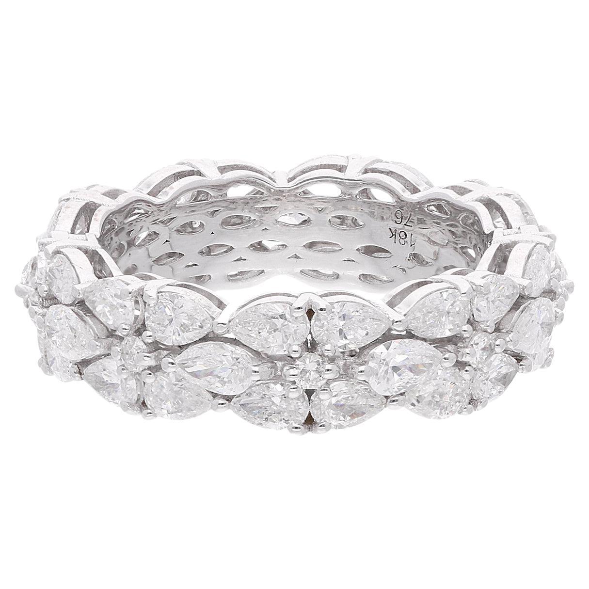 Real 3.40 Carat SI/H Pear Round Brilliant Cut Diamond Ring 18 Karat White Gold