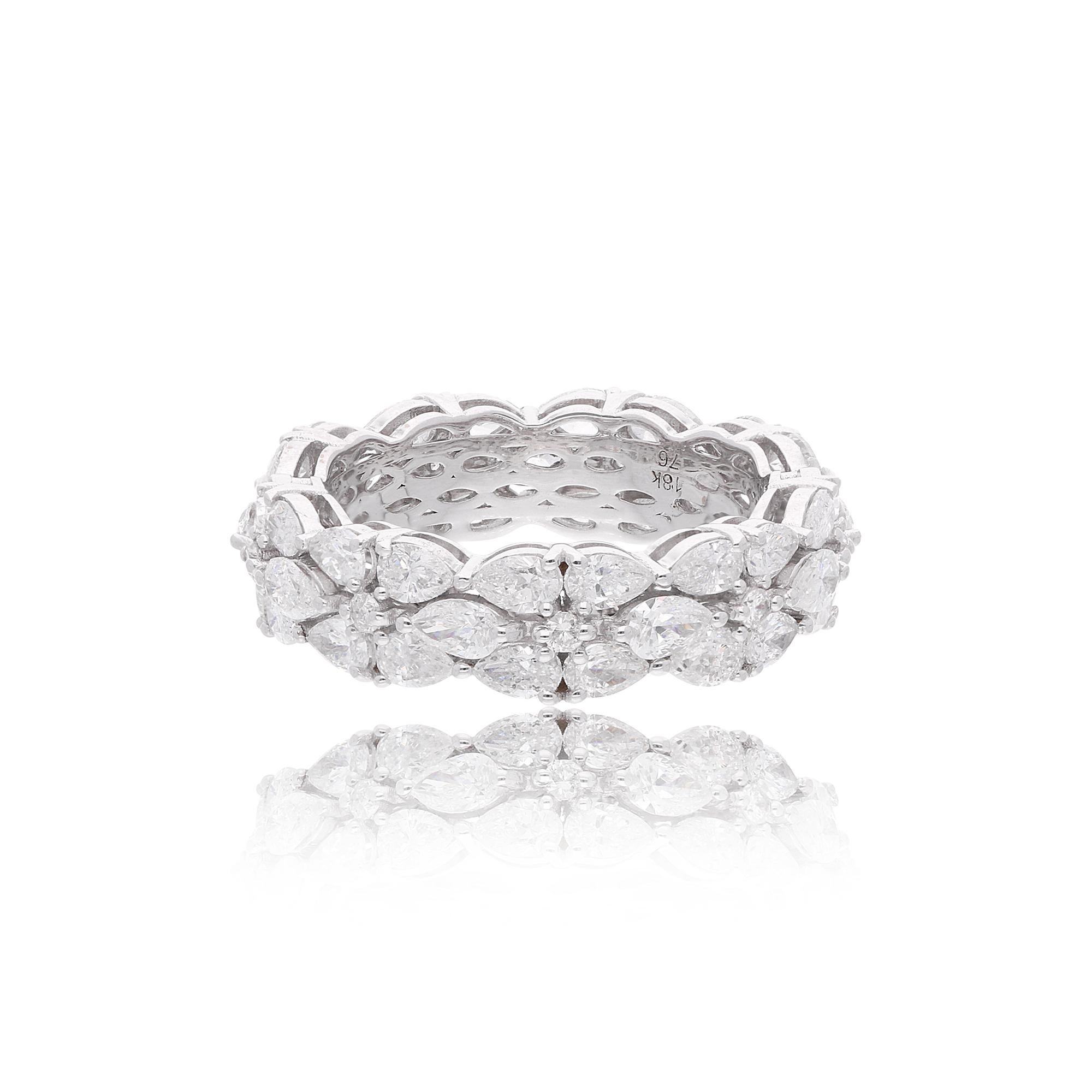 Real 3.40 Carat SI/H Pear Round Brilliant Cut Diamond Ring 18 Karat White Gold