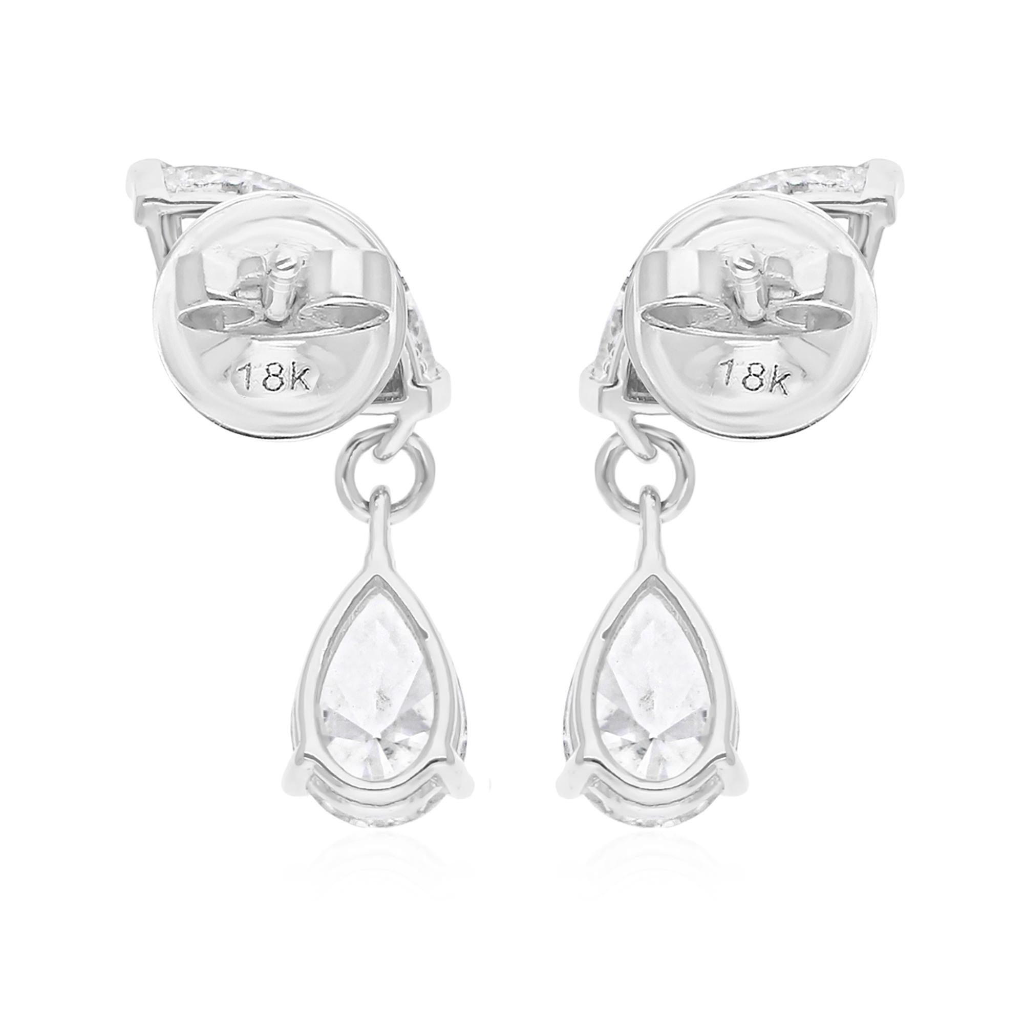 Pear Cut Real 3.44 Carat SI/H Pear Marquise Diamond Earrings 14 Karat White Gold Jewelry For Sale