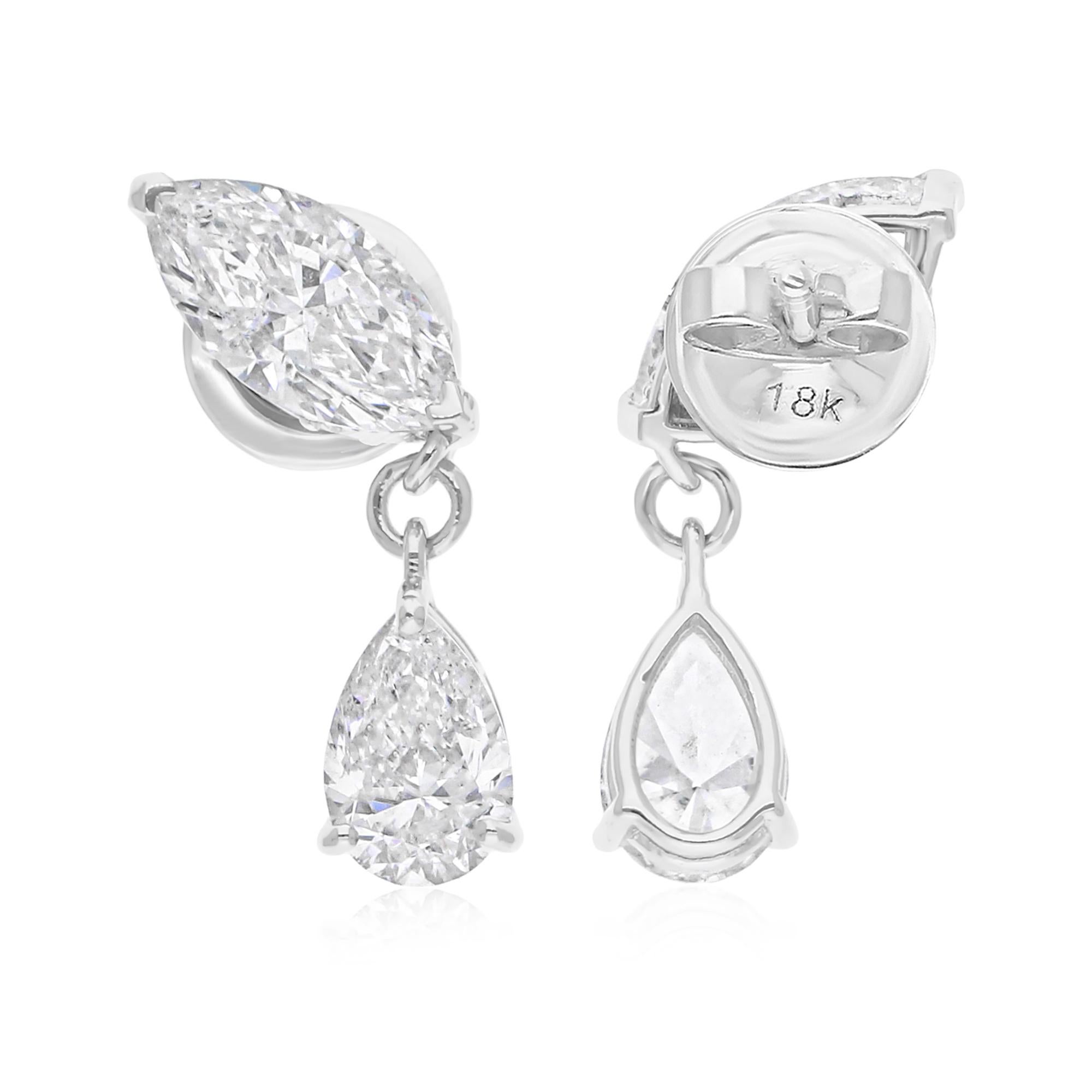 Real 3.44 Carat SI/H Pear Marquise Diamond Earrings 14 Karat White Gold Jewelry In New Condition For Sale In Diera, Dubai