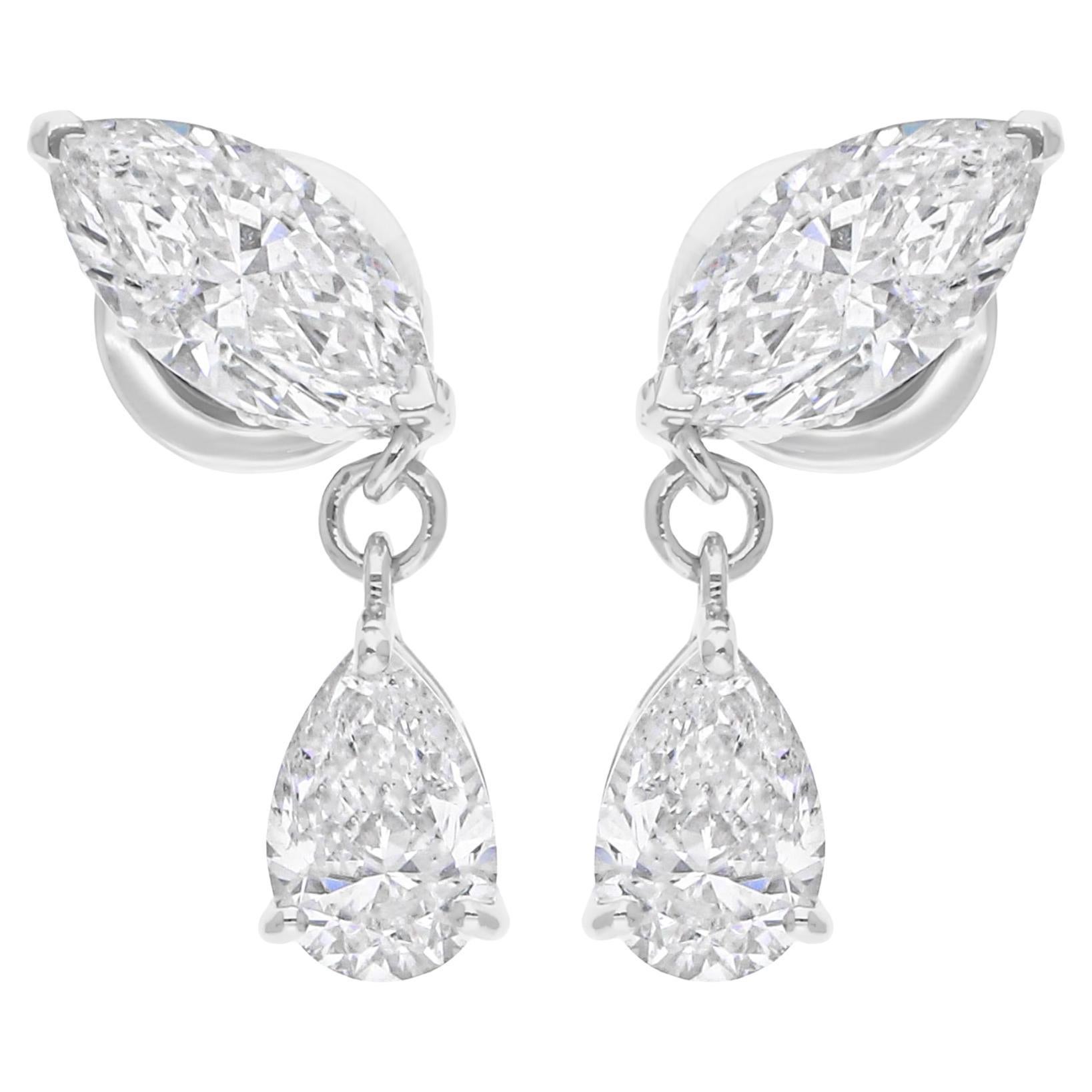 Pendientes de diamantes marquesa pera SI/H de 3,44 quilates reales Joyas de oro blanco de 14 quilates