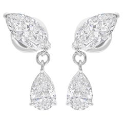 Pendientes de diamantes marquesa pera SI/H de 3,44 quilates reales Joyas de oro blanco de 14 quilates