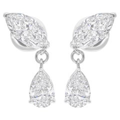 Real 3,44 Karat SI/H Birnen-Marquise-Diamant-Ohrringe 14 Karat Weißgold-Schmuck