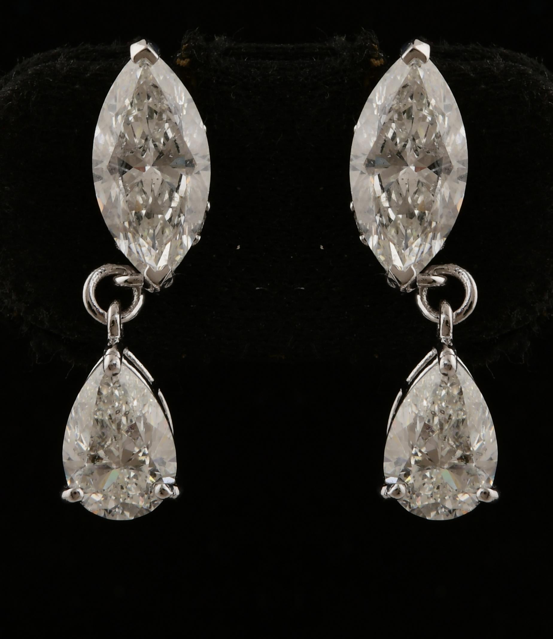 De las mujeres Pendientes de diamantes marquesa pera SI/H de 3,44 quilates reales Joyas de oro blanco de 18 quilates en venta