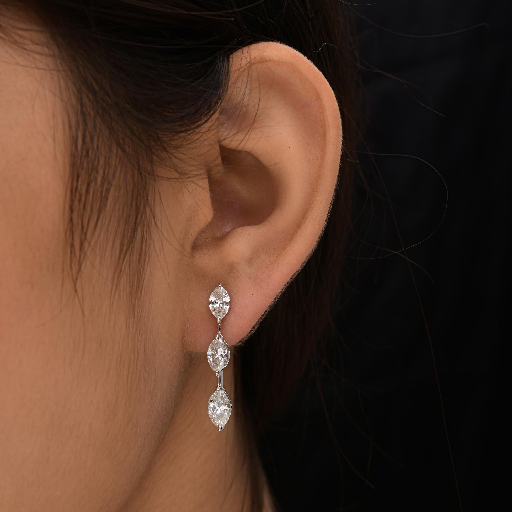 Real 3,45 Karat SI/H Marquise Brillantschliff Diamant-Ohrringe 14 Karat Weißgold (Marquiseschliff) im Angebot